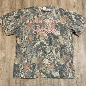 Camo Graphic Tee with Pink Text